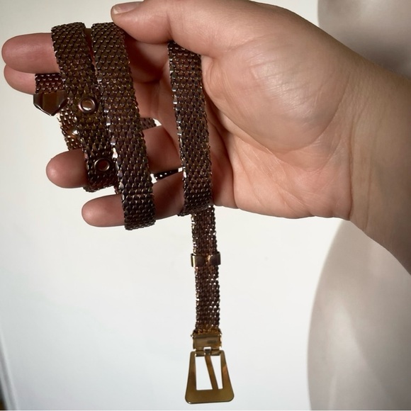 Thin Mesh Metal Iridescent Bronze Belt Chain-Link 70s Halston Style - Picture 1 of 5